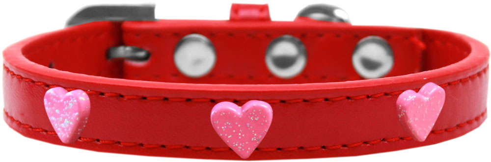 Pink Glitter Heart Widget Dog Collar Red Size 10